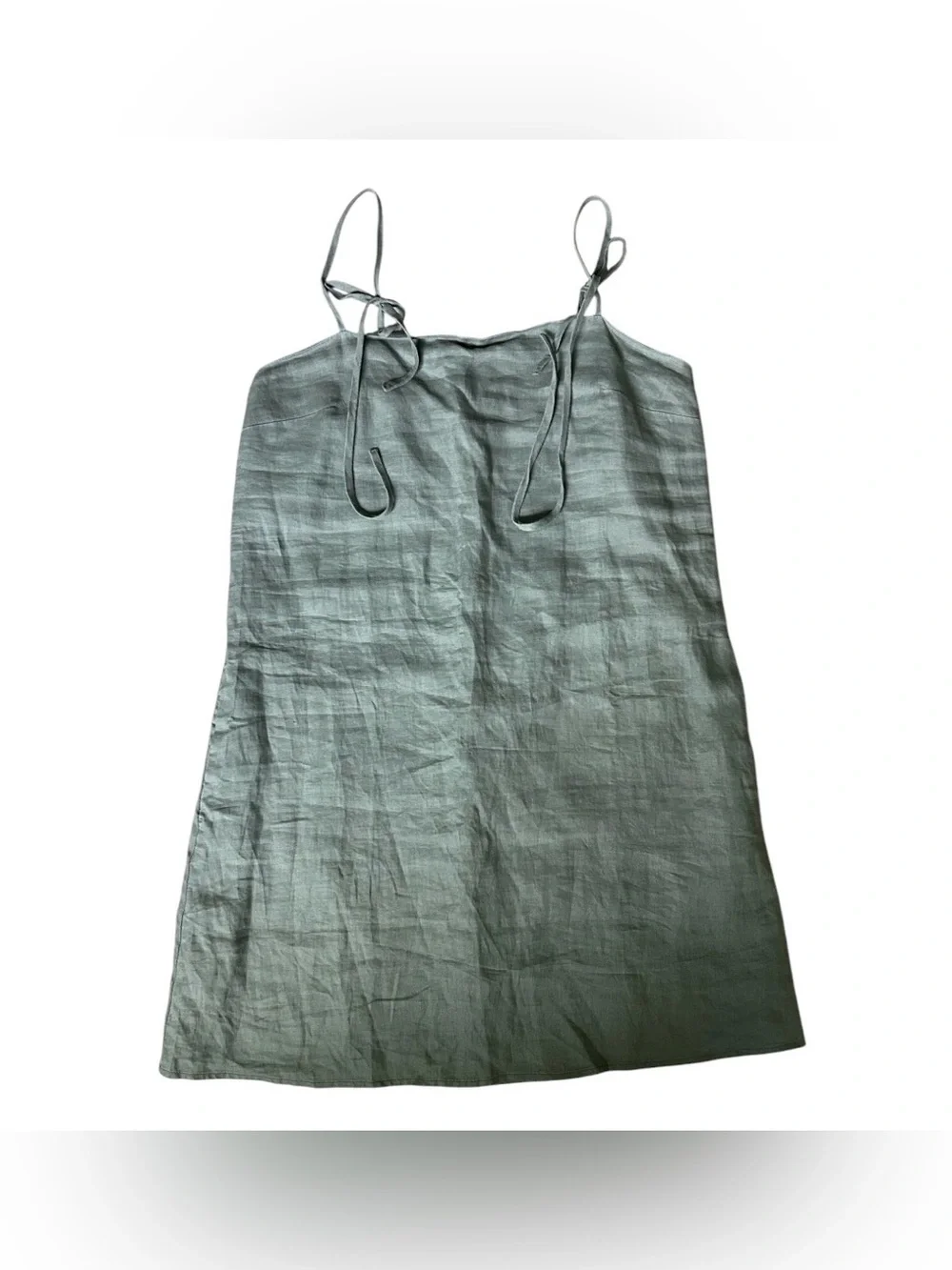 Quince 100% European Linen Spaghetti Strap Mini Dress Sage Green Size Small